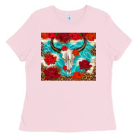 Bubblegum Pink bull skull rose Ladies Tee - TumblerDesignByShophia