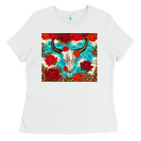 White bull skull rose Ladies Tee - TumblerDesignByShophia