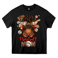 Black Baseball Mom Afro Messy Bun Heavy Core Tee - texasbilliewilder