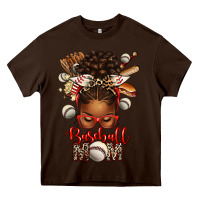 Chocolate Brown Baseball Mom Afro Messy Bun Heavy Core Tee - texasbilliewilder