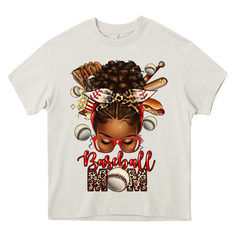 Baseball Mom Afro Messy Bun Heavy Core Tee by texasbilliewilder | Teevron