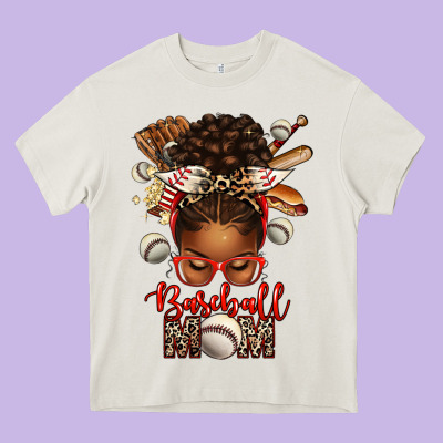Baseball Mom Afro Messy Bun Heavy Core Tee Designed By Texasbilliewilder