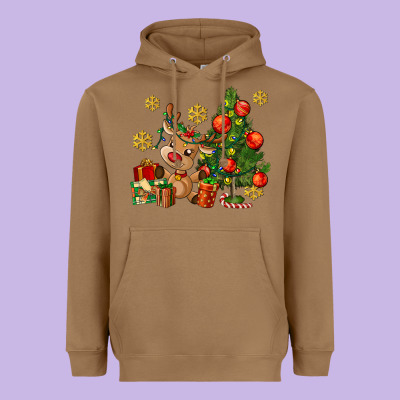Reindeer And Christmas Tree Heavyweight Hoodie Designed By Adodesignshop