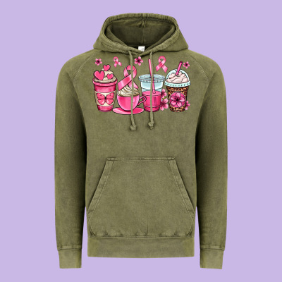 Breast Cancer Coffee Cups Vintage Hoodie Designed By Oliviacreatesart