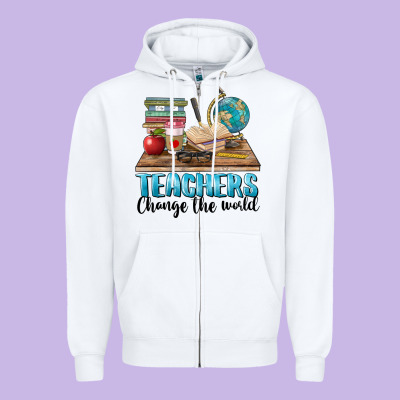 Teachers Change The World Zipper Hoodie Designed By Barkaloodesign