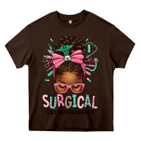 Chocolate Brown Surgical Technologist Afro Messy Bun Heavy Core Tee - texasbilliewilder