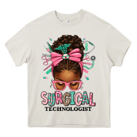 Cream Surgical Technologist Afro Messy Bun Heavy Core Tee - texasbilliewilder