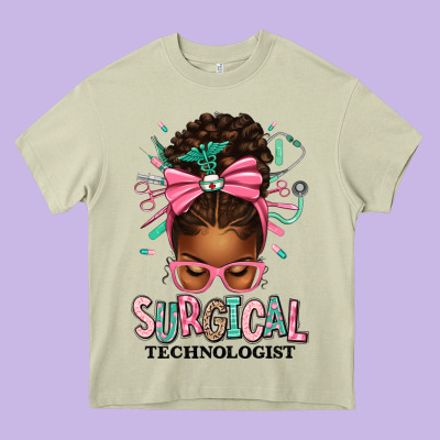 Surgical Technologist Afro Messy Bun Heavy Core Tee Designed By Texasbilliewilder