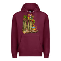 Burgundy Christmas Boots Premium Hoodie - CowhideDigitalArt