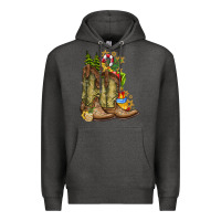 Charcoal Heather Christmas Boots Premium Hoodie - CowhideDigitalArt