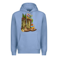 Colony Blue Christmas Boots Premium Hoodie - CowhideDigitalArt