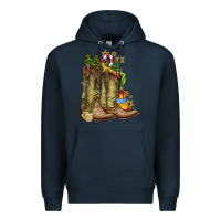 Navy Christmas Boots Premium Hoodie - CowhideDigitalArt