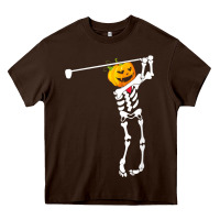 Chocolate Brown Golf Skeleton Pumpkin Halloween Shirt Heavy Core Tee - maiPhamDesign