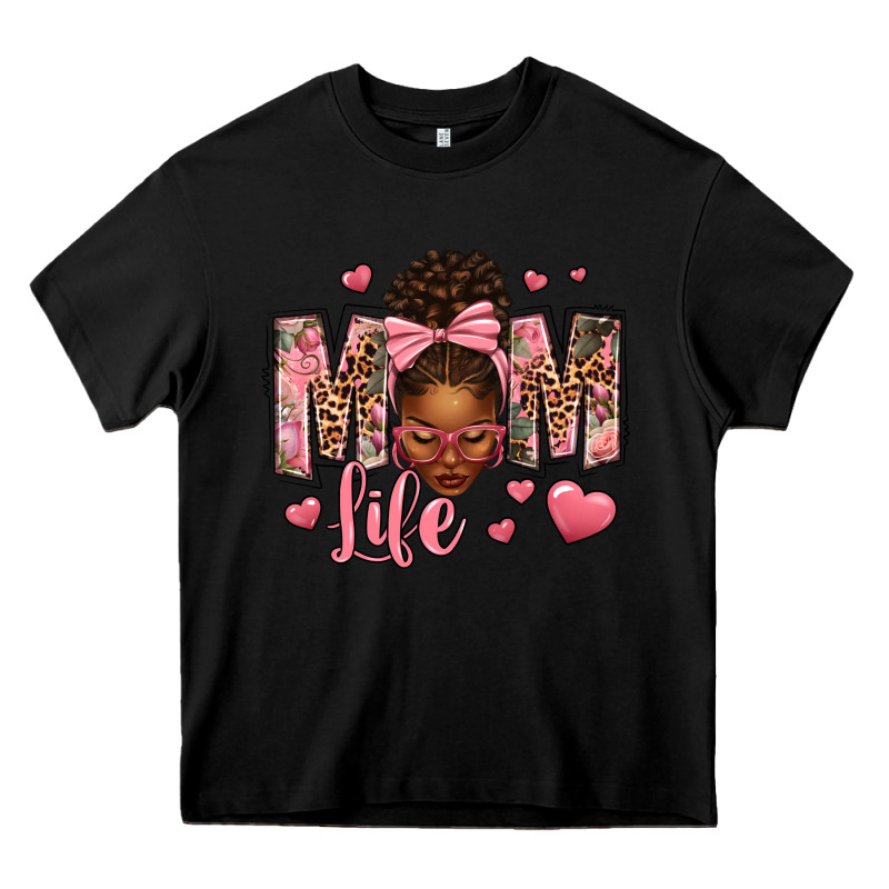 Afro Messy Bun Mom Life Heavy Core Tee by texasbilliewilder | Teevron