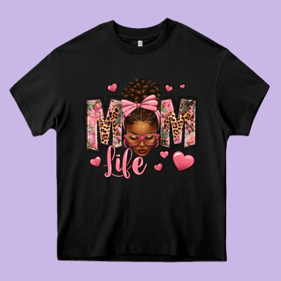 Afro Messy Bun Mom Life Heavy Core Tee Designed By Texasbilliewilder