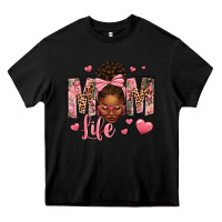 Black Afro Messy Bun Mom Life Heavy Core Tee - texasbilliewilder