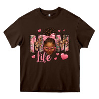 Chocolate Brown Afro Messy Bun Mom Life Heavy Core Tee - texasbilliewilder
