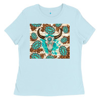 Baby Blue gemstone bull skull leopard Ladies Tee - TumblerDesignByShophia