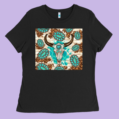 Gemstone Bull Skull Leopard Ladies Tee Designed By Tumblerdesignbyshophia