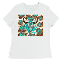 White gemstone bull skull leopard Ladies Tee - TumblerDesignByShophia