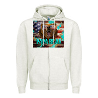 Oatmeal Heather papa bear american flag  tumbler Zipper Hoodie - BarkalooDesign