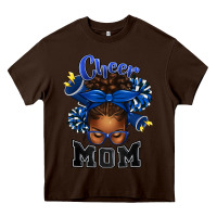 Chocolate Brown Cheer Mom Afro Messy Bun Heavy Core Tee - texasbilliewilder