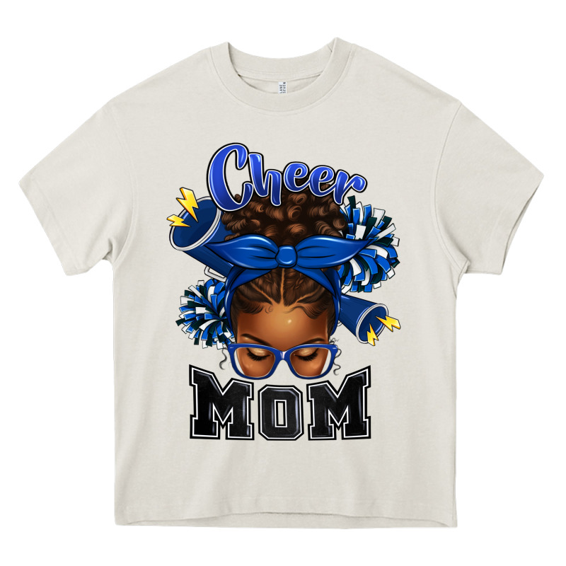 Cheer Mom Afro Messy Bun Heavy Core Tee by texasbilliewilder | Teevron