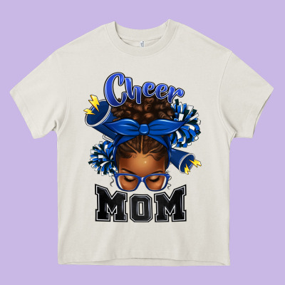 Cheer Mom Afro Messy Bun Heavy Core Tee Designed By Texasbilliewilder