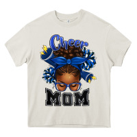 Cream Cheer Mom Afro Messy Bun Heavy Core Tee - texasbilliewilder