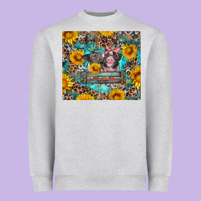 Baby Pigs With Leopard Cowhide And Sunflowers Heavyweight Sweatshirt Designed By Artiststas