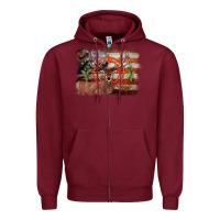 Burgundy deer hunting target american flag  background Zipper Hoodie - BarkalooDesign