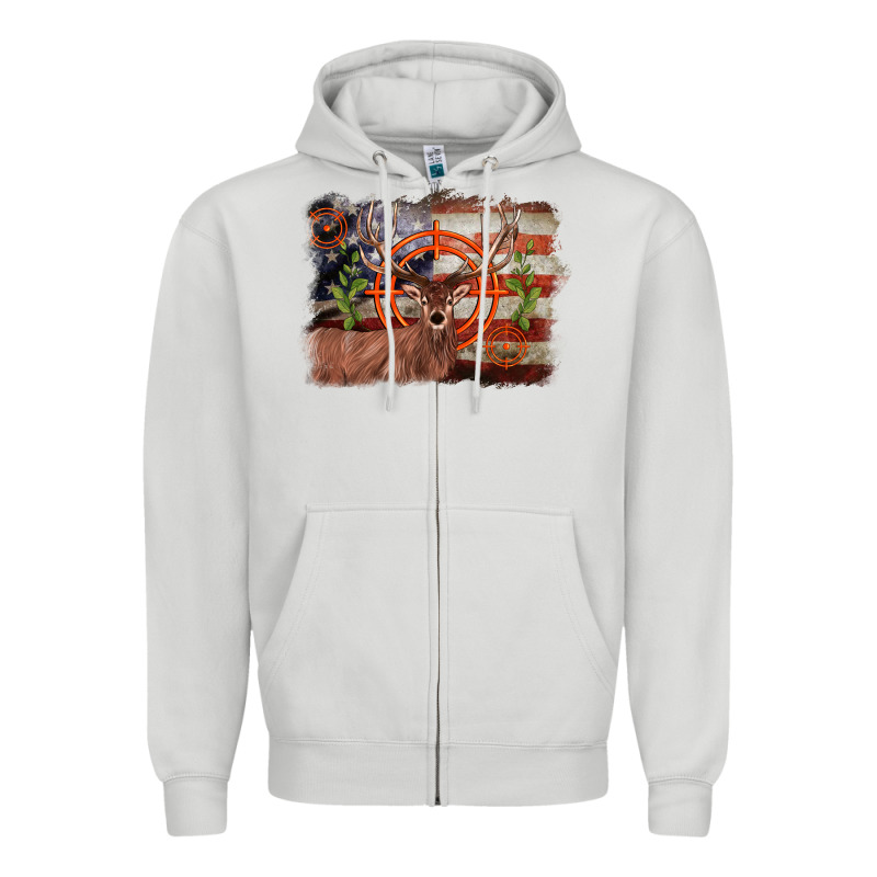 Deer Hunting Target American Flag  Background Zipper Hoodie by BarkalooDesign | Teevron
