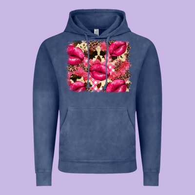 Valentine's Day Pink Plaid Red Glitter Cowhide Vintage Hoodie Designed By Fadigitalartstudio
