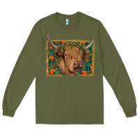 Army Green highland cow fall Long Sleeve Tee - RanaPortraitStore