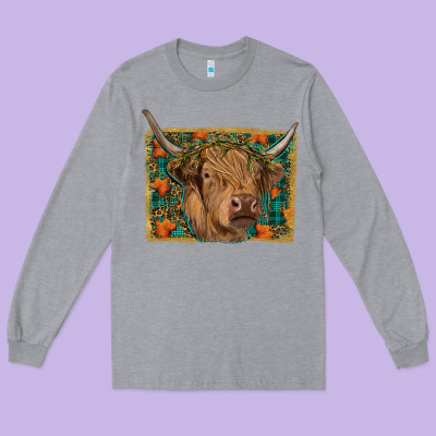 Highland Cow Fall Long Sleeve Tee Designed By Ranaportraitstore