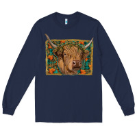 Navy highland cow fall Long Sleeve Tee - RanaPortraitStore