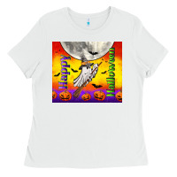 White happy halloween Ladies Tee - TumblerDesignByShophia
