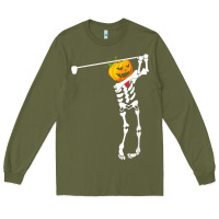 Army Green Golf Skeleton Pumpkin Halloween Shirt Long Sleeve Tee - maiPhamDesign