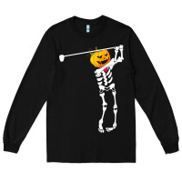 Black Golf Skeleton Pumpkin Halloween Shirt Long Sleeve Tee - maiPhamDesign