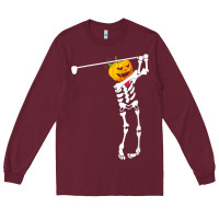 Burgundy Golf Skeleton Pumpkin Halloween Shirt Long Sleeve Tee - maiPhamDesign