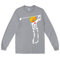 Heather Grey Golf Skeleton Pumpkin Halloween Shirt Long Sleeve Tee - maiPhamDesign