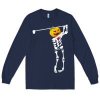 Navy Golf Skeleton Pumpkin Halloween Shirt Long Sleeve Tee - maiPhamDesign