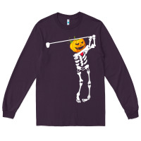 Plum Golf Skeleton Pumpkin Halloween Shirt Long Sleeve Tee - maiPhamDesign