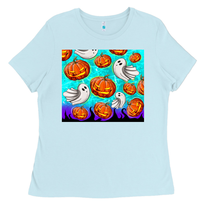 Halloween Pumpkins With Ghosts Ladies Tee by TumblerDesignByShophia | Teevron