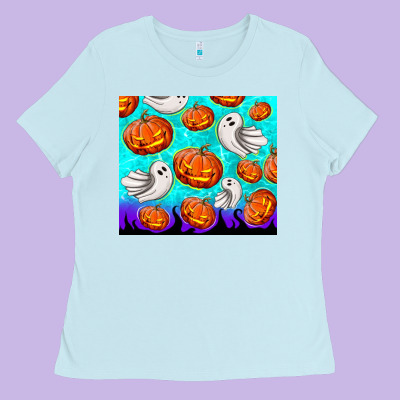 Halloween Pumpkins With Ghosts Ladies Tee Designed By Tumblerdesignbyshophia