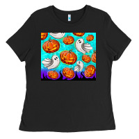 Black halloween pumpkins with ghosts Ladies Tee - TumblerDesignByShophia