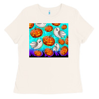 Bone halloween pumpkins with ghosts Ladies Tee - TumblerDesignByShophia