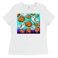 White halloween pumpkins with ghosts Ladies Tee - TumblerDesignByShophia