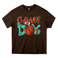 Chocolate Brown Game day leopard basketball Heavy Core Tee - NancyCooperArtShop