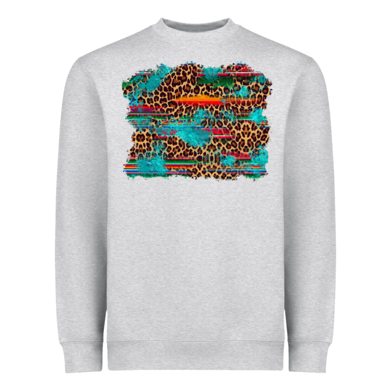 Western Serape Leopard Turquoise  Background Heavyweight Sweatshirt by Artiststas | Teevron